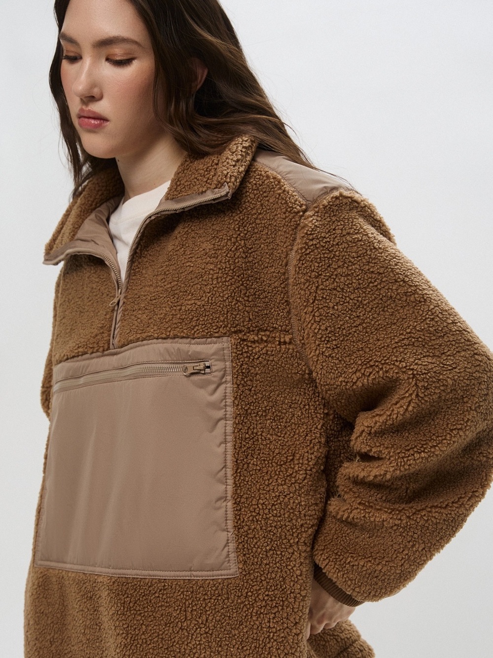 H&M Cozy Women's Brown Sherpa Pullover Jacket - Picture 1 of 8